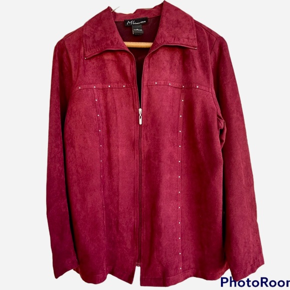 Maxim Liberty Burgundy Suede Feel Lightweight Zip Blazer Jacket Size Medium - Picture 5 of 7